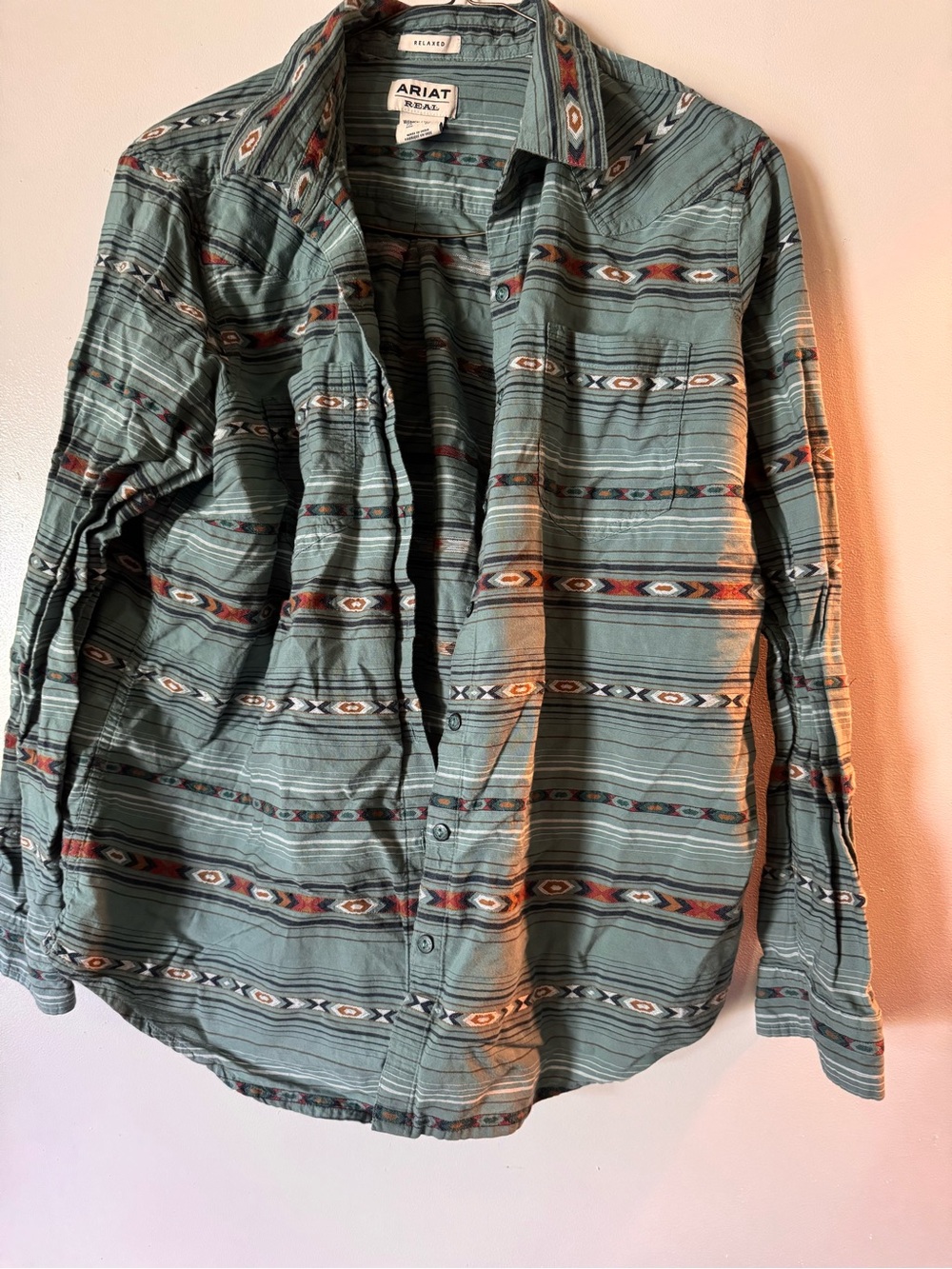 Ariat Teal Striped Southwestern Button-Down Shirt